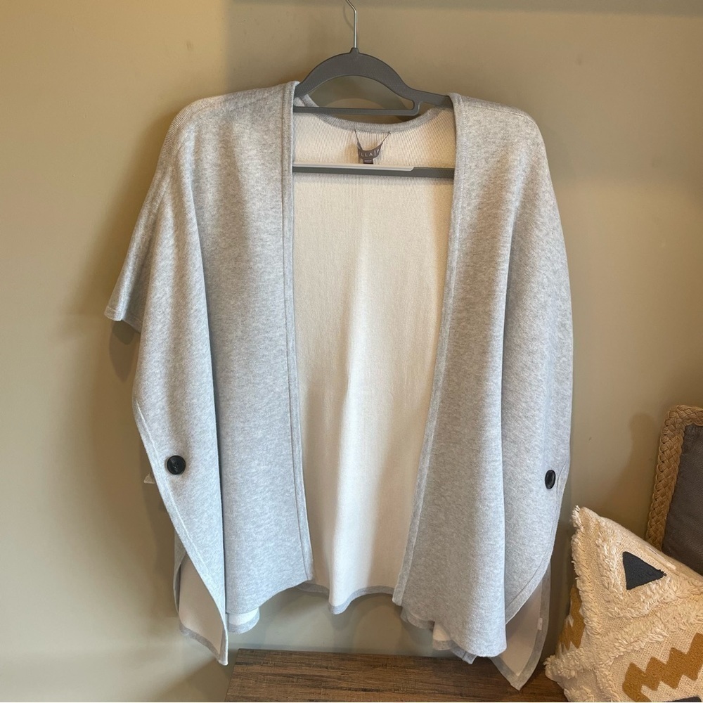 Lilla P Longline Open Front Ruana Sweater Gray Ribbed Knit Womens One Size OS